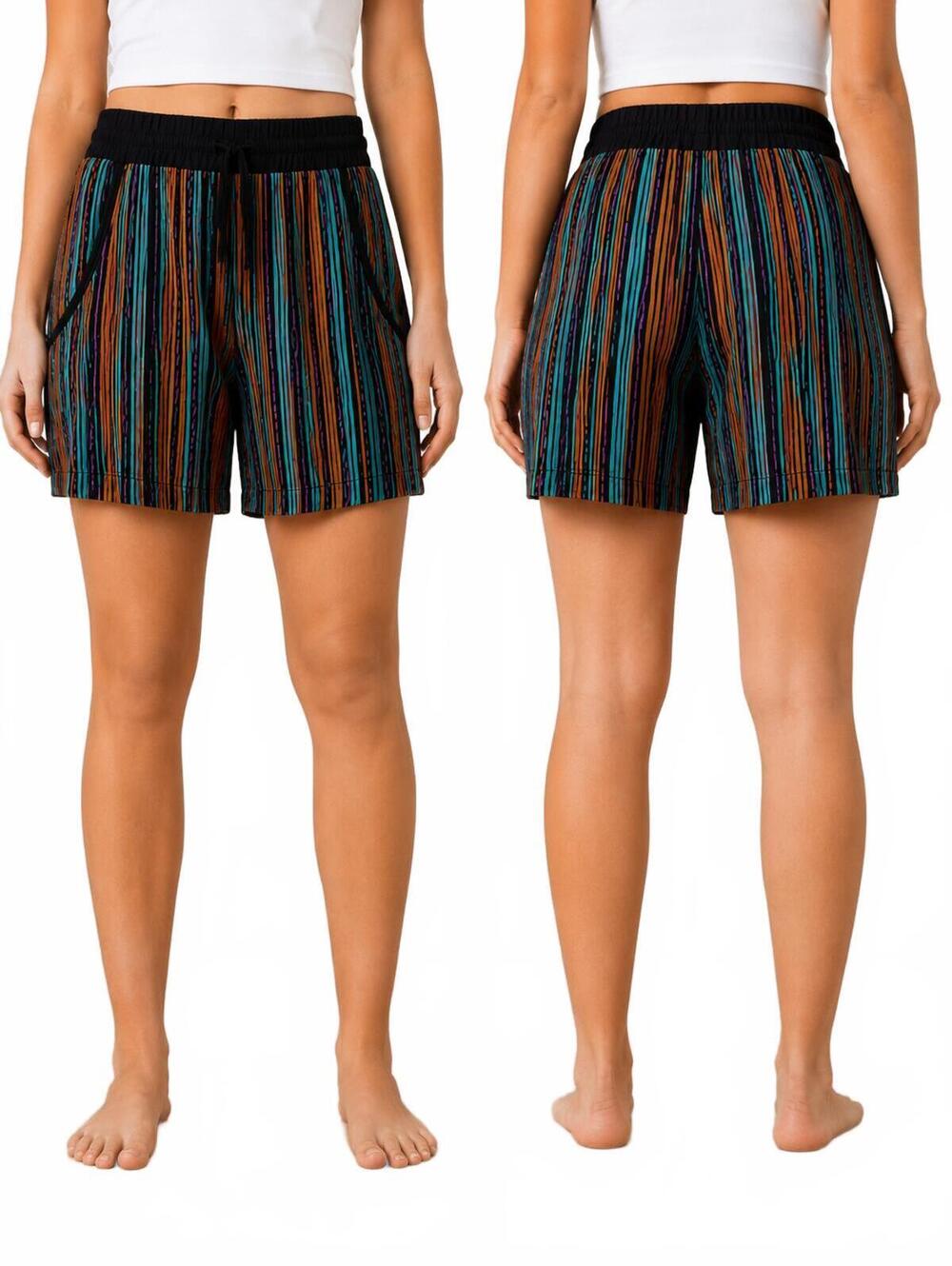 Gitano Vintage Ladies Striped Dress Shorts Wide Waistband High Waist Side Pocket